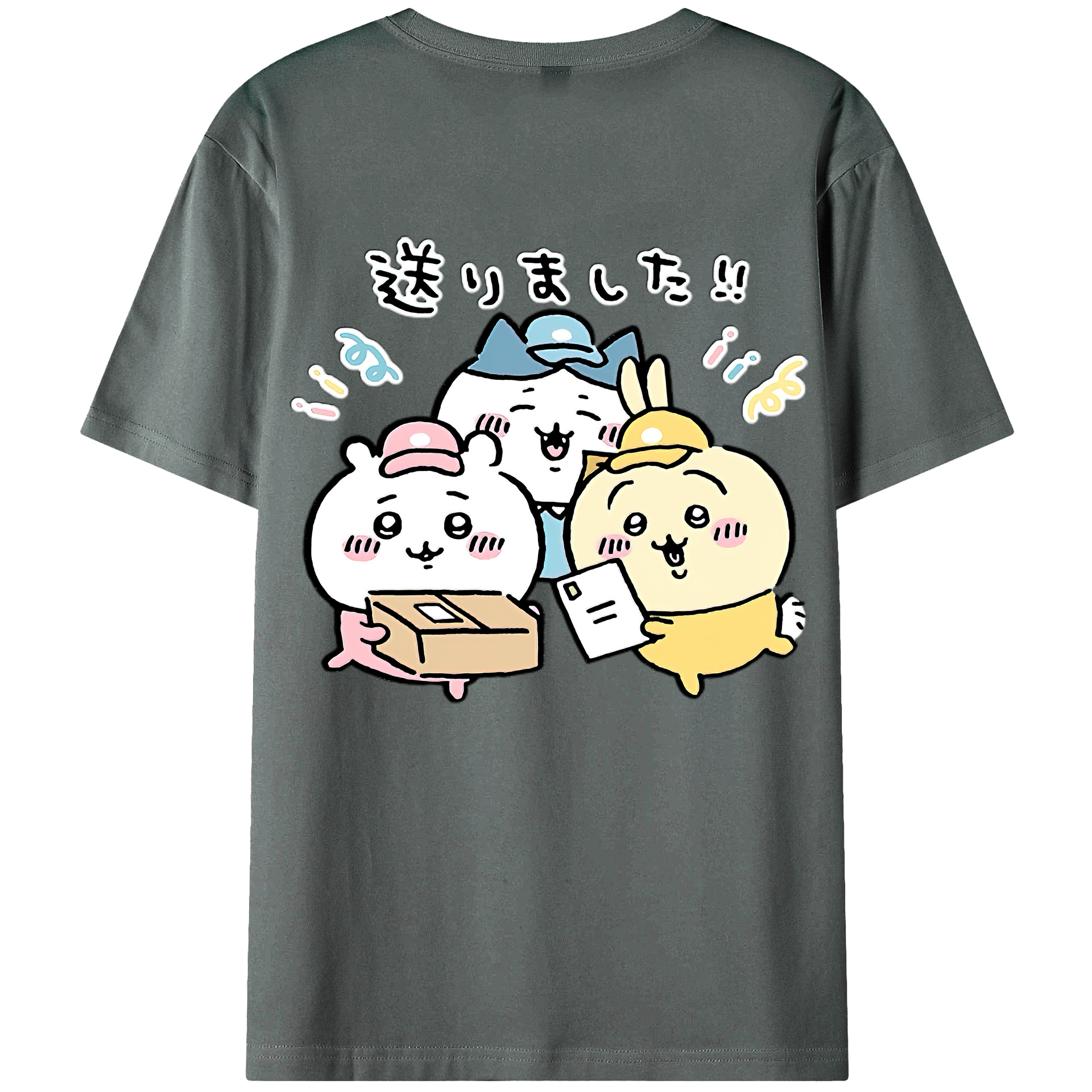 （画像用） ちいかわ ハチワレ Chii-kawa hachiware 綿100％ メンズ半袖Tシャツ（バックプリント） 通気性
